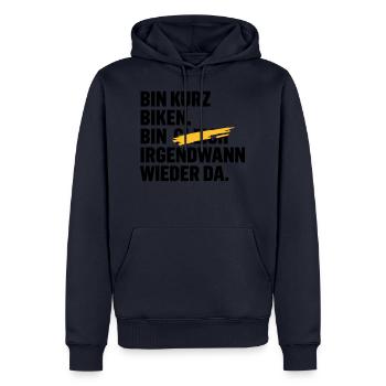Bin kurz biken. Bin gleich wieder da. - Männer Premium Bio Hoodie - Navy - Vorne - Nico (187cm)