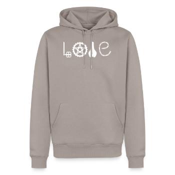 Love Biking Shirt Cycologist VTT - Sweat à capuche Premium bio Homme - taupe - Devant - Nico (187cm)