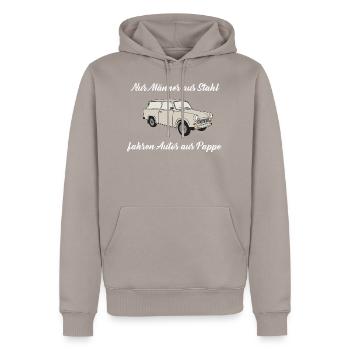 nur Männer aus Stahl fahren Autos aus Pappe - Männer Premium Bio Hoodie - Taupe - Vorne - Nico (187cm)