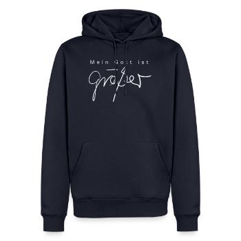 Mein Gott ist größer - Männer Premium Bio Hoodie - Navy - Vorne - Nico (187cm)