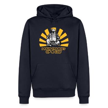 i have the body of a god - Männer Premium Bio Hoodie - Navy - Vorne - Nico (187cm)