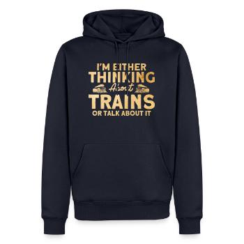 Modellbahn Zug Lokomotiven Geschenk - Männer Premium Bio Hoodie - Navy - Vorne - Nico (187cm)
