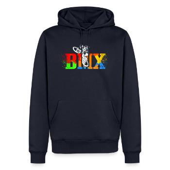 BMX Zubehör für Kinder - Männer Premium Bio Hoodie - Navy - Vorne - Nico (187cm)