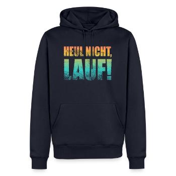 Ne pleurez pas, courez ! - Course à pied, jogging, sport, course à pied - Sweat à capuche Premium bio Homme - bleu marine - Devant - Nico (187cm)