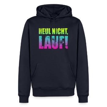 Ne pleurez pas, courez ! - Course à pied, jogging, sport, course à pied - Sweat à capuche Premium bio Homme - bleu marine - Devant - Nico (187cm)