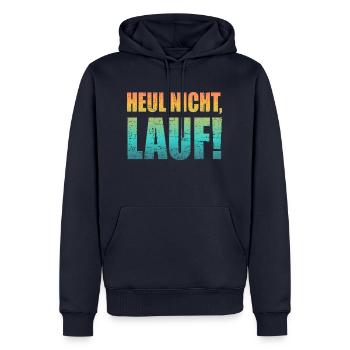 Ne pleurez pas, courez ! - Course à pied, jogging, sport, course à pied - Sweat à capuche Premium bio Homme - bleu marine - Devant - Nico (187cm)