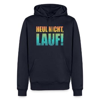 Ne pleurez pas, courez ! - Course à pied, jogging, sport, course à pied - Sweat à capuche Premium bio Homme - bleu marine - Devant - Nico (187cm)