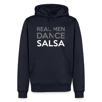 Real Men Dance Salsa - Men’s Premium Organic Hoodie - navy - Front - Nico (187cm)