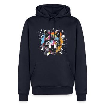 Akita Hund Pop Art Kopf - Männer Premium Bio Hoodie - Navy - Vorne - Nico (187cm)