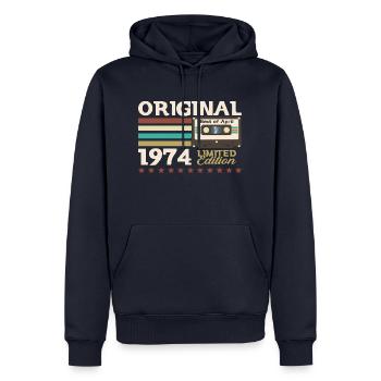 51ème Anniversaire Original Avril Millésime 1974 - Sweat à capuche Premium bio Homme - bleu marine - Devant - Nico (187cm)