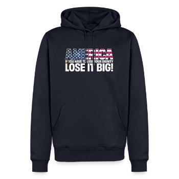 Lose it big – America - Männer Premium Bio Hoodie - Navy - Vorne - Nico (187cm)