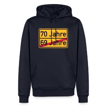 70. Geburtstag - Männer Premium Bio Hoodie - Navy - Vorne - Nico (187cm)