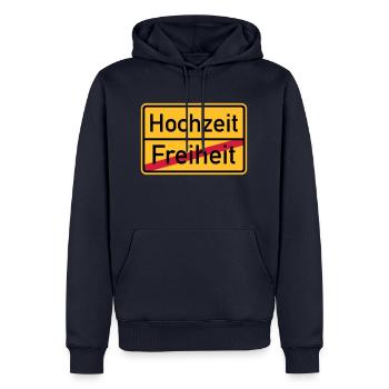 Hochzeit - Männer Premium Bio Hoodie - Navy - Vorne - Nico (187cm)