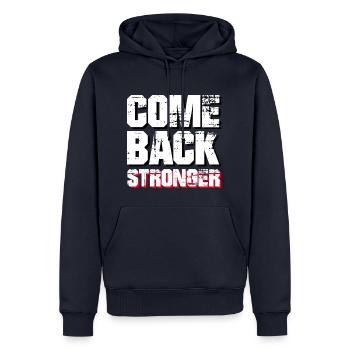 COME BACK STRONGER - COMEBACK - RÜCKKEHR - Männer Premium Bio Hoodie - Navy - Vorne - Nico (187cm)