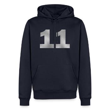 Anniversaire 11 ans - Sweat à capuche Premium bio Homme - bleu marine - Devant - Nico (187cm)