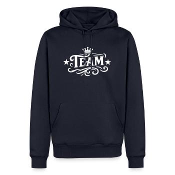 L’équipe Krone - Sweat à capuche Premium bio Homme - bleu marine - Devant - Nico (187cm)