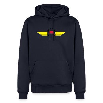 casque de feu, hache et des ailes - Sweat à capuche Premium bio Homme - bleu marine - Devant - Nico (187cm)