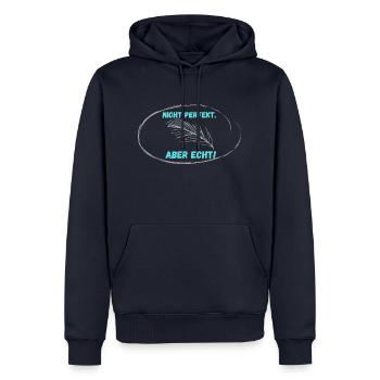 Nicht PERFEKT, Aber Echt! - Männer Premium Bio Hoodie - Navy - Vorne - Nico (187cm)