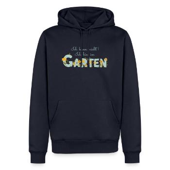 Ich kann nicht ich bin im Garten - Gartenarbeit - Männer Premium Bio Hoodie - Navy - Vorne - Nico (187cm)
