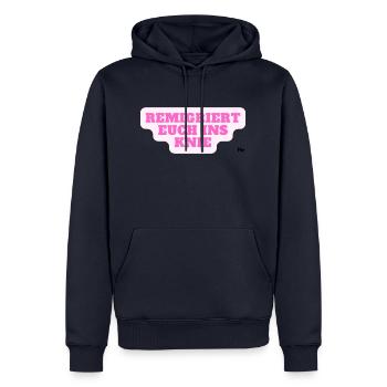 Remigriert euch ins Knie - Männer Premium Bio Hoodie - Navy - Vorne - Nico (187cm)