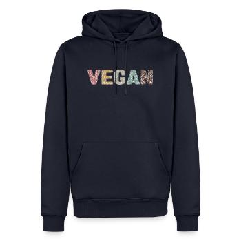 Vegan - botanical pattern - old school - Sweat à capuche Premium bio Homme - bleu marine - Devant - Nico (187cm)