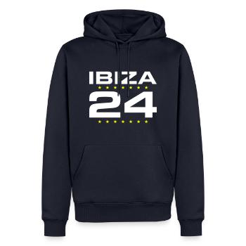 Ibiza 24 - Männer Premium Bio Hoodie - Navy - Vorne - Nico (187cm)