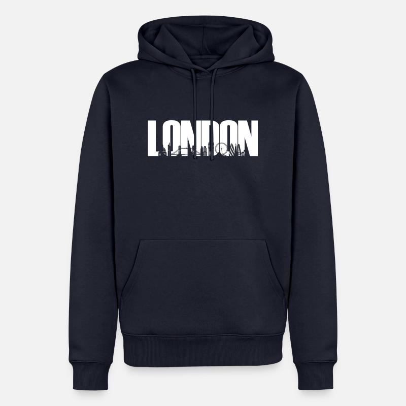 Londres, Angleterre, Royaume-Uni, Skyline - Sweat à capuche Premium bio Homme - bleu marine