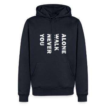 Vous ne marchez jamais seul - Sweat à capuche Premium bio Homme - bleu marine - Devant - Nico (187cm)