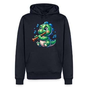 Süßer Dino Spielt Querflöte Design - Männer Premium Bio Hoodie - Navy - Vorne - Nico (187cm)