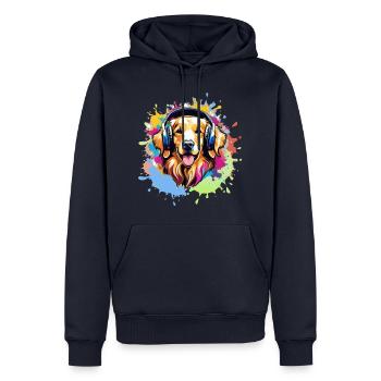 Golden Retriever, Coloré, Peinture, Écouteurs, Graffiti - Sweat à capuche Premium bio Homme - bleu marine - Devant - Nico (187cm)