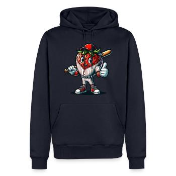 Erdbeer Baseball Star mit Schläger - Männer Premium Bio Hoodie - Navy - Vorne - Nico (187cm)