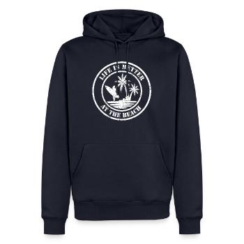 T-shirt La vie est meilleure à la plage - Sweat à capuche Premium bio Homme - bleu marine - Devant - Nico (187cm)