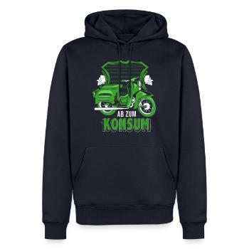 Schwalbe Simson Suhl Moped - Ab zum Konsum - Männer Premium Bio Hoodie - Navy - Vorne - Nico (187cm)