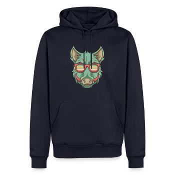 Chasse de sanglier - sanglier avec des lunettes - Sweat à capuche Premium bio Homme - bleu marine - Devant - Nico (187cm)