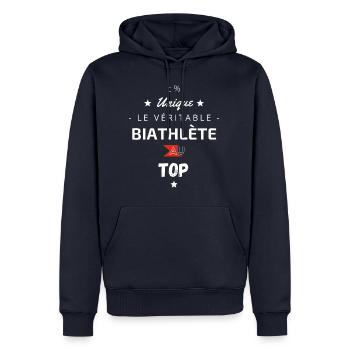 Le véritable biathlète au top - Sweat à capuche Premium bio Homme - bleu marine - Devant - Nico (187cm)