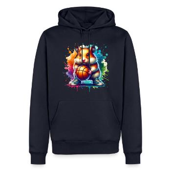 Mignon Hamster Basketteur Joueur Dunk - Sweat à capuche Premium bio Homme - bleu marine - Devant - Nico (187cm)