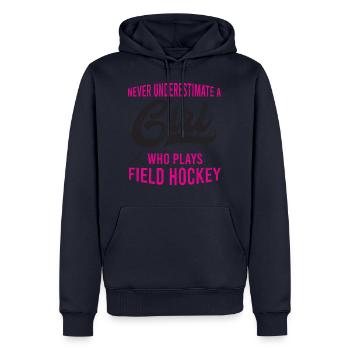 Girl Who Plays Field Hockey Gift Field Hockey - Men’s Premium Organic Hoodie - navy - Front - Nico (187cm)