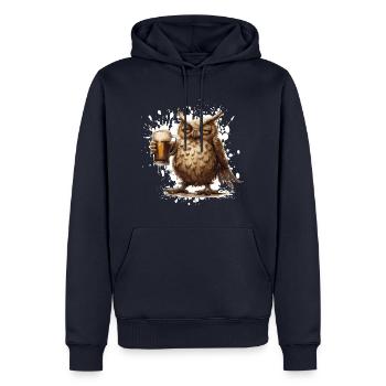 Hibou Bière Drôle - Sweat à capuche Premium bio Homme - bleu marine - Devant - Nico (187cm)