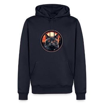 Chat Chartreux - Sweat à capuche Premium bio Homme - bleu marine - Devant - Nico (187cm)