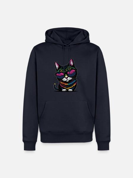 Happy Katze mit Sonnenbrille - Männer Premium Bio Hoodie - Navy