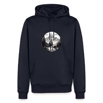 Wandern Berge Bäume Alpen - Männer Premium Bio Hoodie - Navy - Vorne - Nico (187cm)