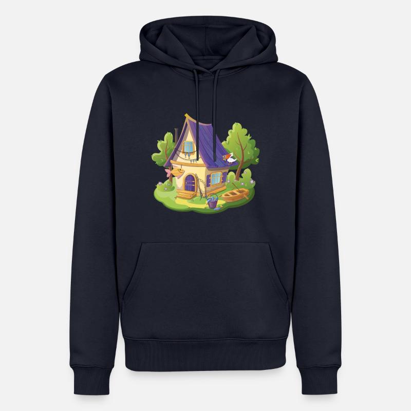 Maison de conte de fées pêcheur avec poisson et bateau - Sweat à capuche Premium bio Homme - bleu marine