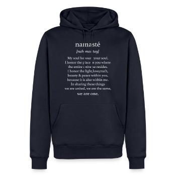 Namaste - Sweat à capuche Premium bio Homme - bleu marine - Devant - Nico (187cm)