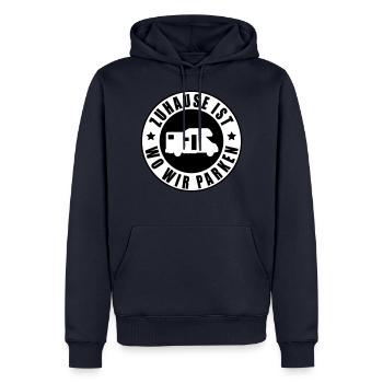 Zuhause ist wo wir parken - Männer Premium Bio Hoodie - Navy - Vorne - Nico (187cm)