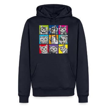 PD Moreno chat collage pop art - Sweat à capuche Premium bio Homme - bleu marine - Devant - Nico (187cm)