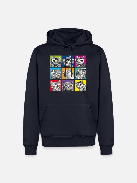P.D. Moreno Katzen Collage Pop Art - Männer Premium Bio Hoodie - Navy