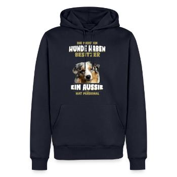 Australian Shepherd - Aussie Hund - Männer Premium Bio Hoodie - Navy - Vorne - Nico (187cm)
