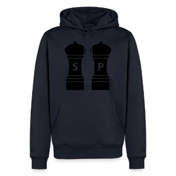 Idée cadeau chef amateur sel et poivre - Sweat à capuche Premium bio Homme - bleu marine - Devant - Nico (187cm)