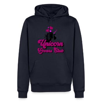 Farben änderbar | Einhorn Lovers Club - Männer Premium Bio Hoodie - Navy - Vorne - Nico (187cm)