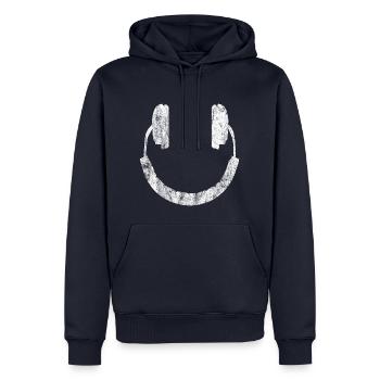 Kopfhörer - Smiley - Männer Premium Bio Hoodie - Navy - Vorne - Nico (187cm)